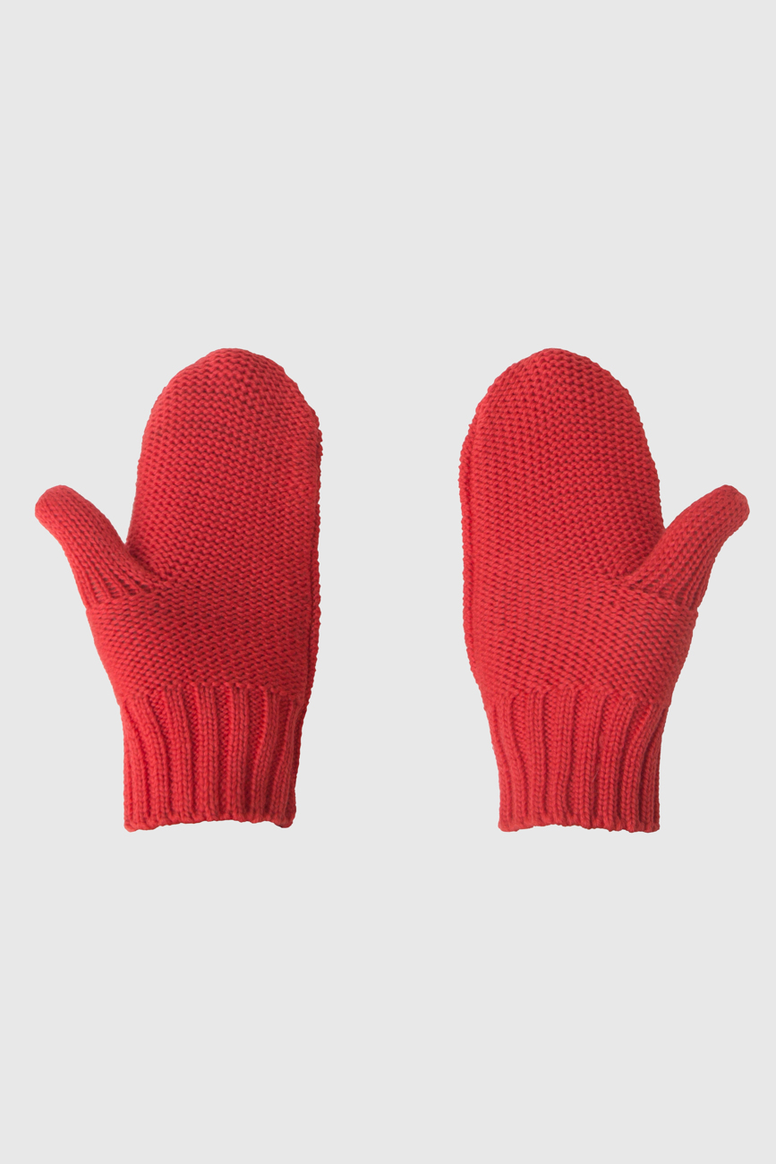 Red Merino Wool Knitted Mittens | Kids